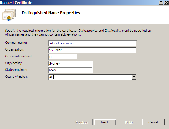 IIS 7 Fill CSR Details