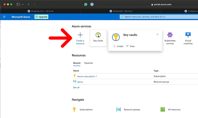 Azure Portal Key Vaults