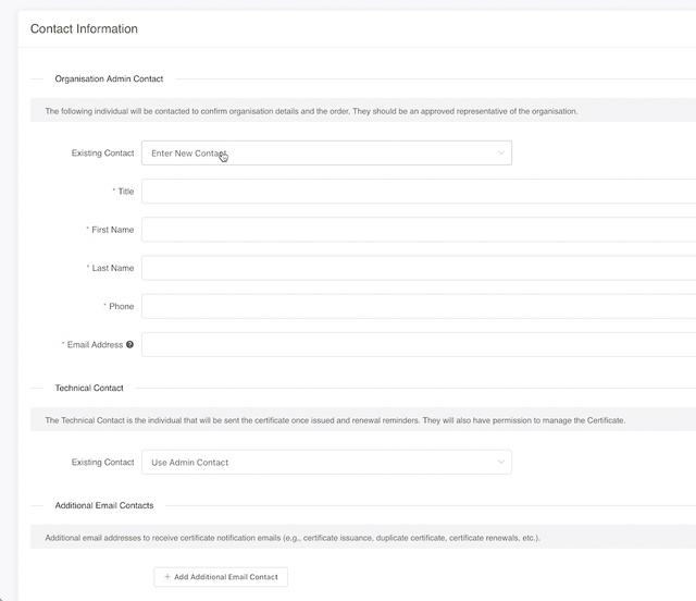 organisation contact fields