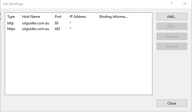 IIS 10 Add Bindings