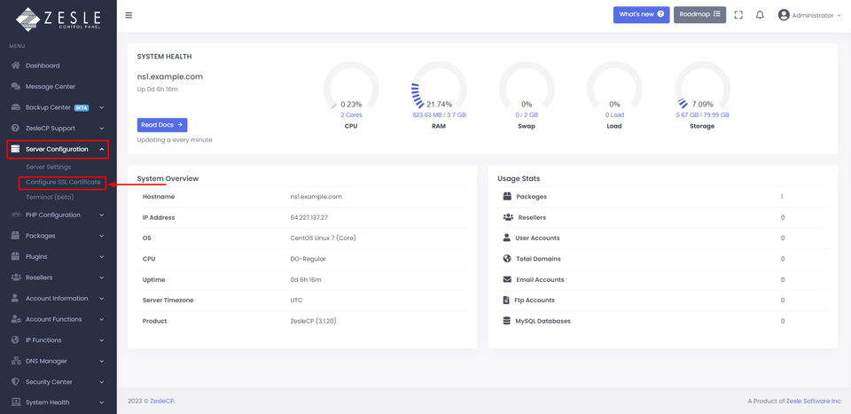 ZesleCP Configure SSL Certificate