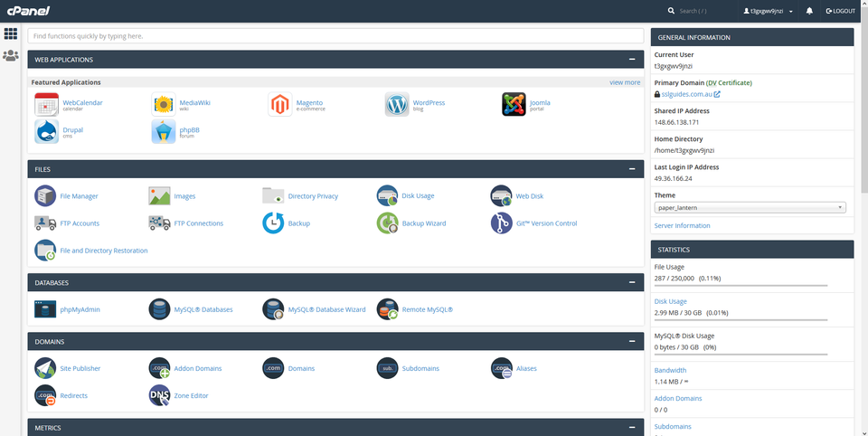 cPanel Dashboard