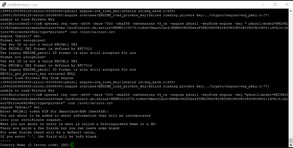 Enter Root CA Information and Pin