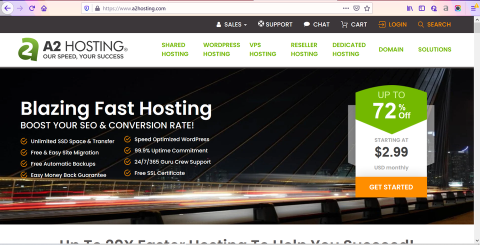 A2 Hosting Homepage