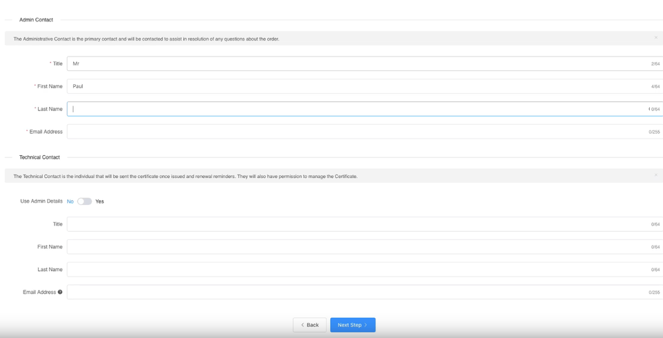 enter ssl details