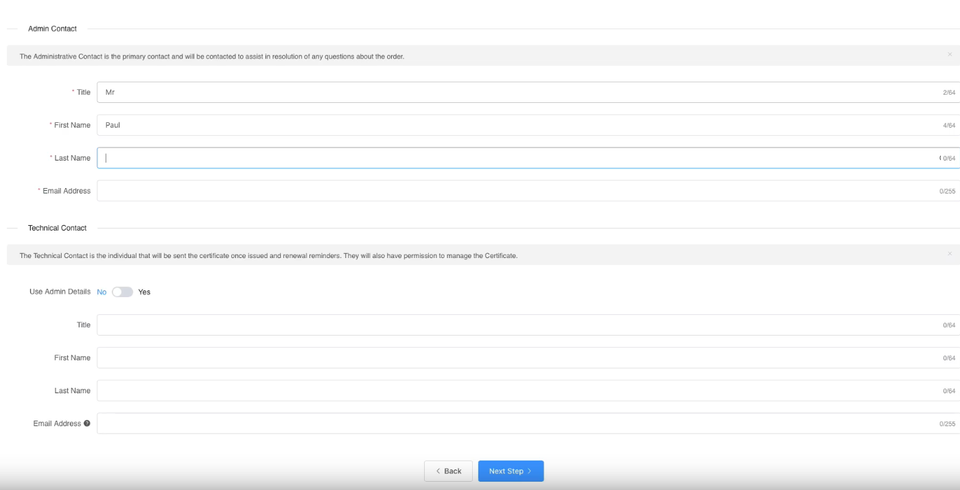 configure ssl contact details