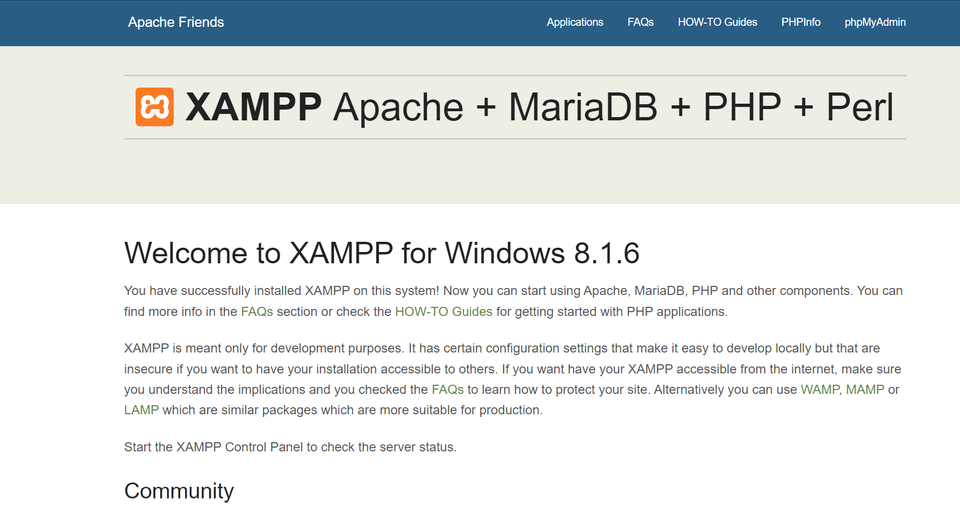 XAMPP Dashboard Page