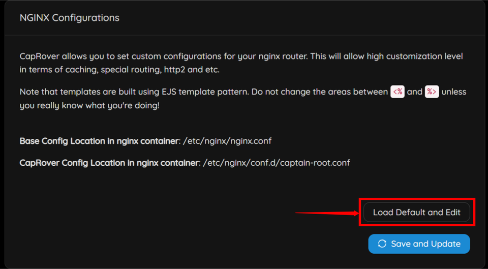 CapRover Nginx Configuration Edit